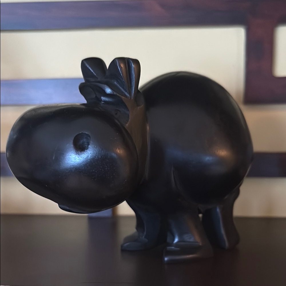 Hand Carved Wood House Hippo Sculpture Art - Picture 3 of 9